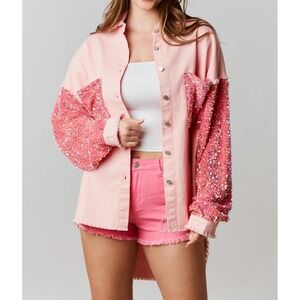 Fantastic Fawn Jacket Womens‎ S Pink Sequin Shacket Western Festival Concert